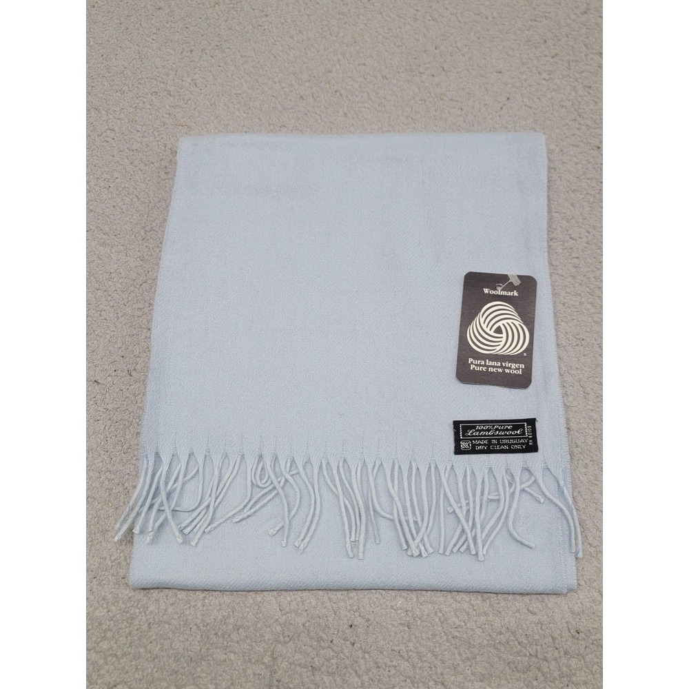 Woolmark Lambswool Scarf Womens 70"x10" Light Blue Pure New Wool Soft Fringe‎